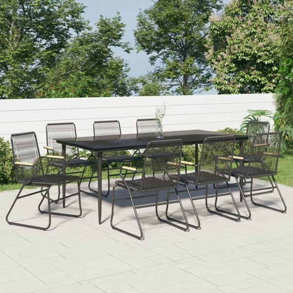 Berkfield 9 Piece Garden Dining Set Black PVC Rattan