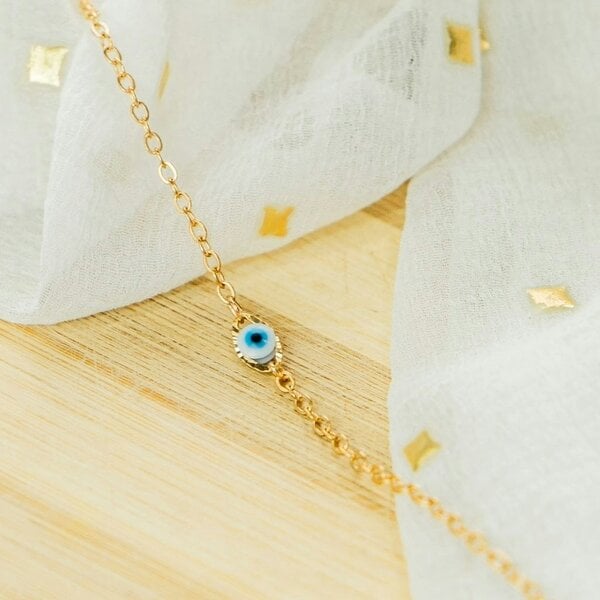 The Colourful Aura Tiny Blue Evil Eye Golden Turkish Minimalist Evil Eye Charm Bead Protection