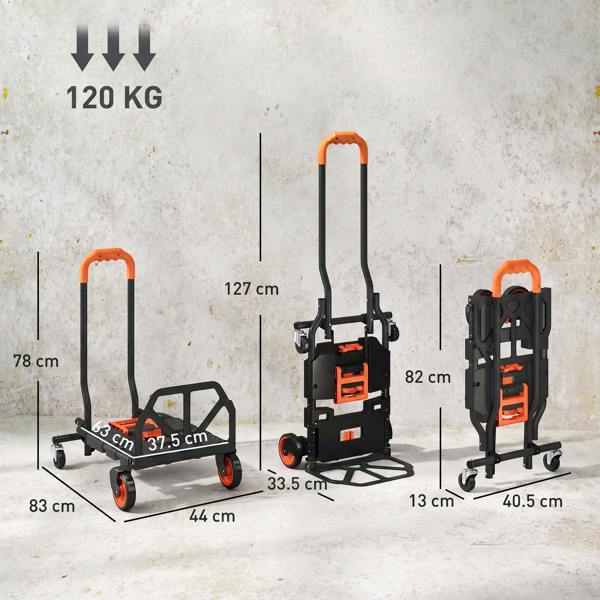 HOMCOM Multi-Purpose Foldable Trolley, Black and Orange
