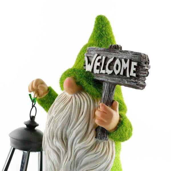 Gardenwize Solar Garden Ornament – Gonk with LED Lantern & Welcome Sign