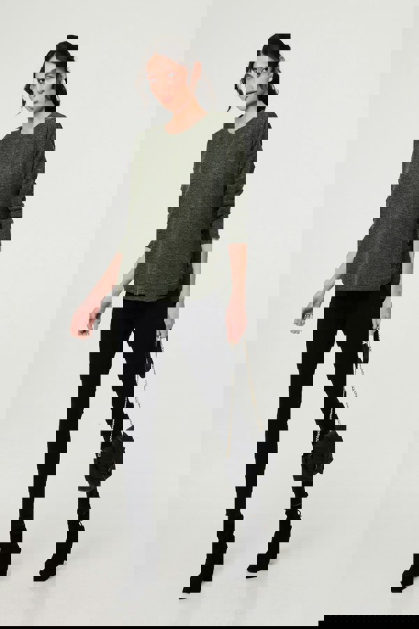 Khaki | Relaxed 3/4 Sleeve Button Detail Top
