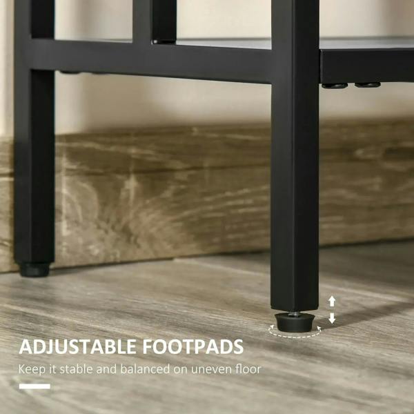 Black console table leg with adjustable footpad for stability