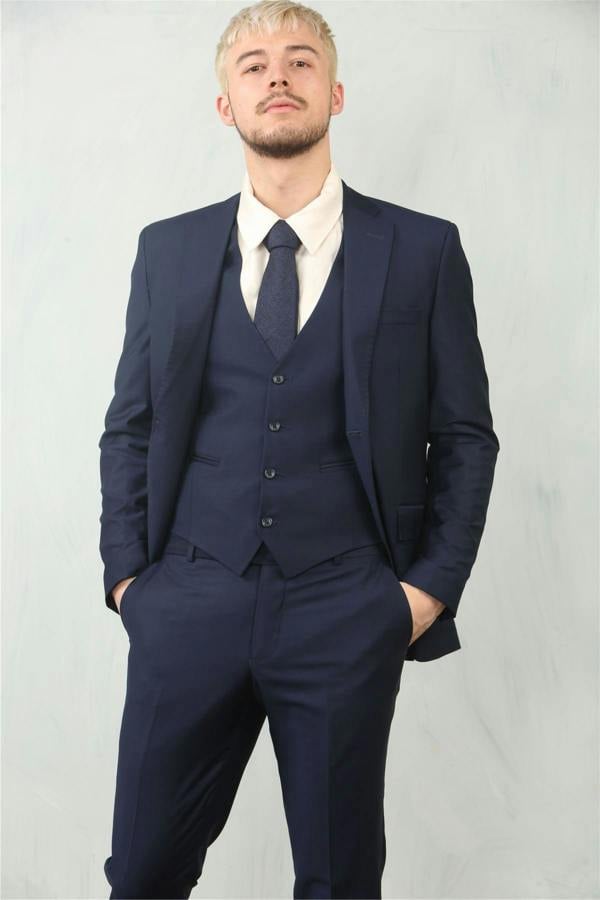 Infinity Leather Men's Navy 3 Piece Formal Classic Prom Suit Workwear