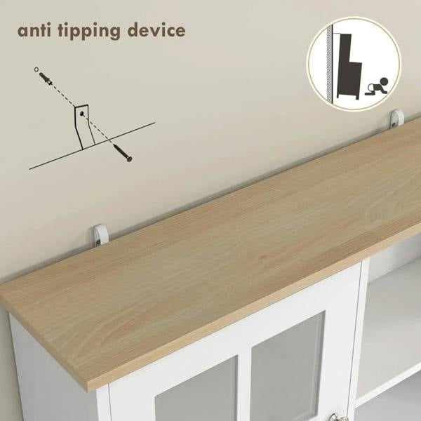 White kitchen cupboard with countertop and anti-tip bracket on the top edge