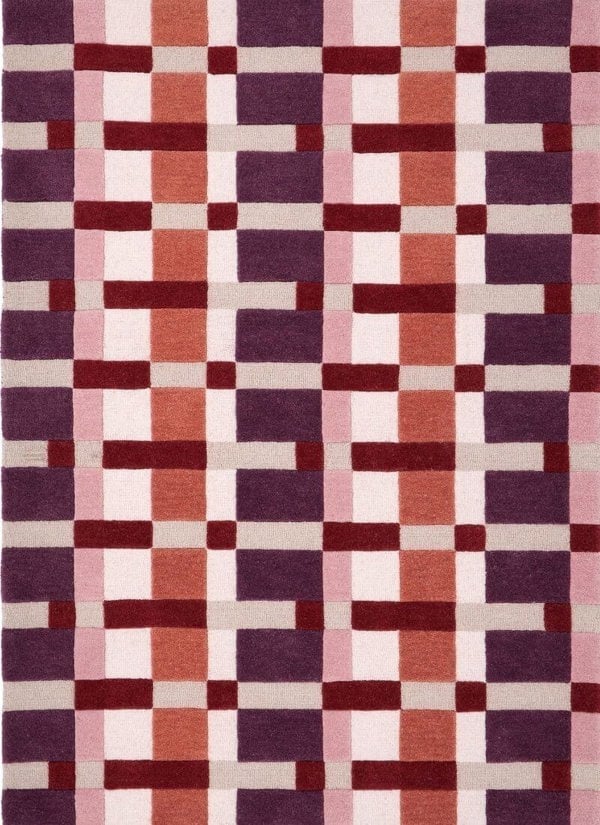 Hand-carved multicoloured geometric wool rug with block design, ideal for modern home interiors.