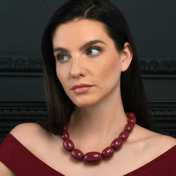 Zavana 20 inch Long Burgundy Oval Beads Statement Necklace for Women