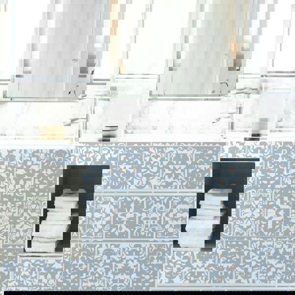 WT1555 - Triana Blue Grey Cemente Spanish Wall Tile Sticker Set - 15 cm x 15 cm - 24 pcs