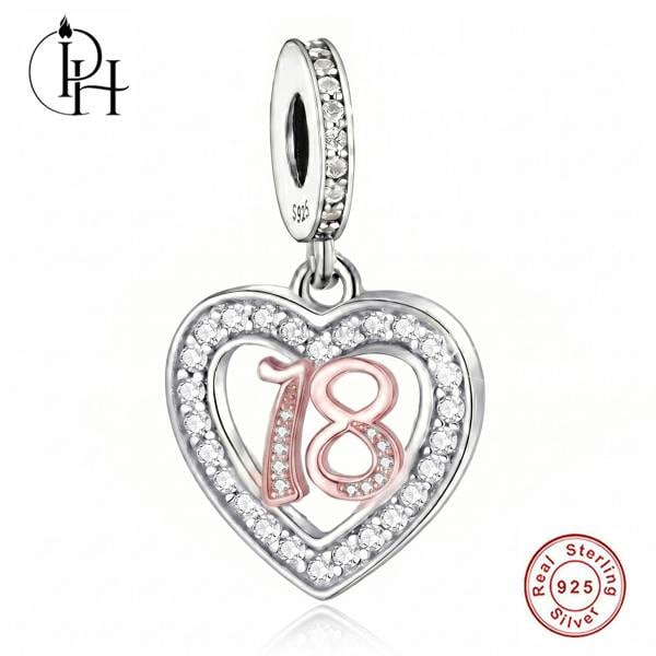 Parus Home 18th Birthday Charm Pandora Compatible 925 Sterling Silver Heart Dangle, Daughter Milestone Gift