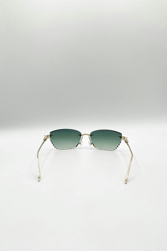 SVNX Cat Eye Rimless Sunglasses In Green