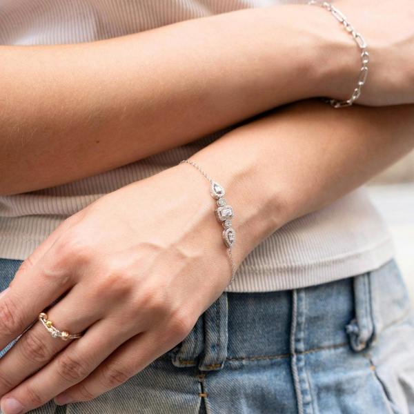 Spero London Elegant Sterling Silver Bracelet with Emerald-Cut & Teardrop Gemstones
