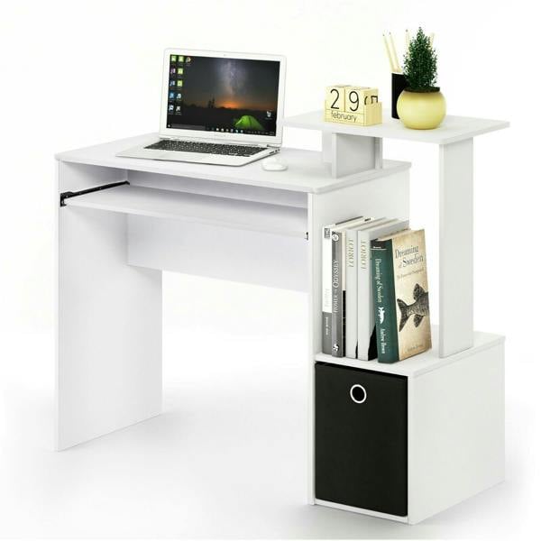 WALPLUS Econ Multipurpose Home Office Computer Writing Desk w/Bin, White/Black Crafted for Practical Use and Stylish Living Spaces