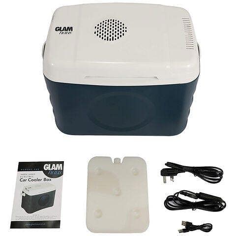 GlamHaus Electric Cooler Box Large 30L Use Warm Or Cold Eco Mode Portable & Food Safe Insulated, DC 12V, AC 220V Or USB Adaptor