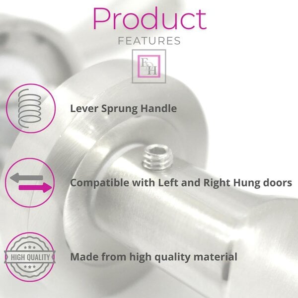 EDH Door Hardware Satin Nickel Twist Door Handles + Latches Set Internal Lever on Rose 1 Pair