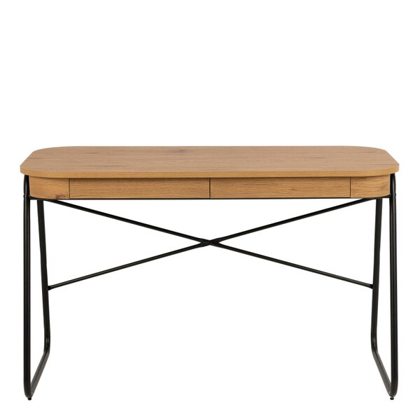 Wyld Haus Mosswood Oak Wood and Black Metal Office Desk with 2 Drawers