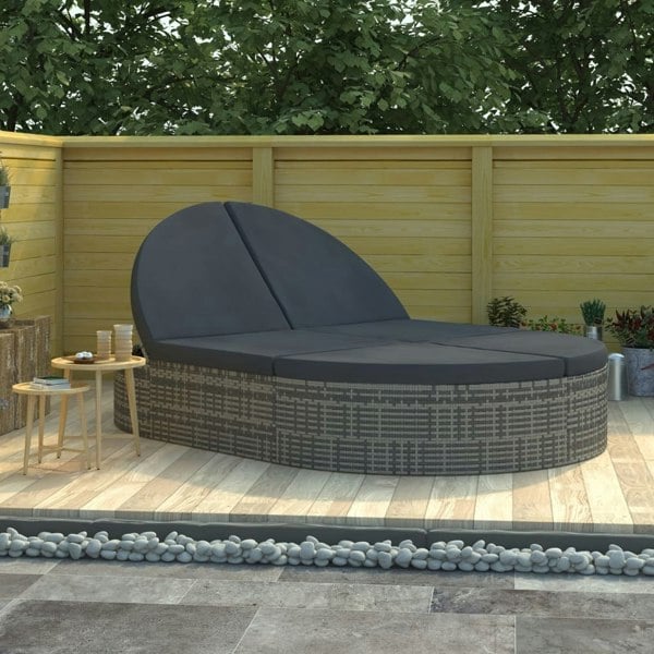 Berkfield 2-Person Sun Lounger with Cushions Poly Rattan Grey