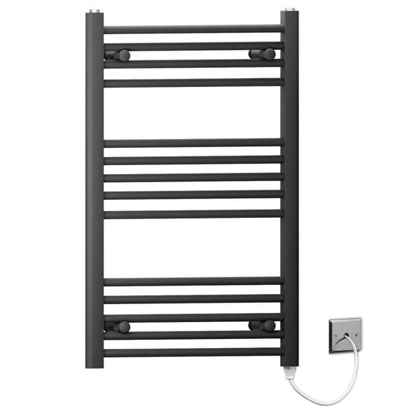 MYHOMEWARE 600 x 800mm Black Flat Electric Pre-Filled Heated Towel Rail Radiator For Bathroom Designer Standard Element