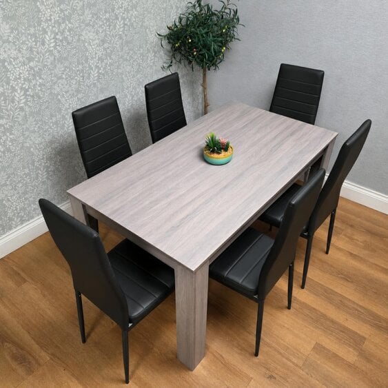 Kosy Koala Dining Table With 6 Chairs Grey Dining Set With 6 Black Chairs Dining Furniture