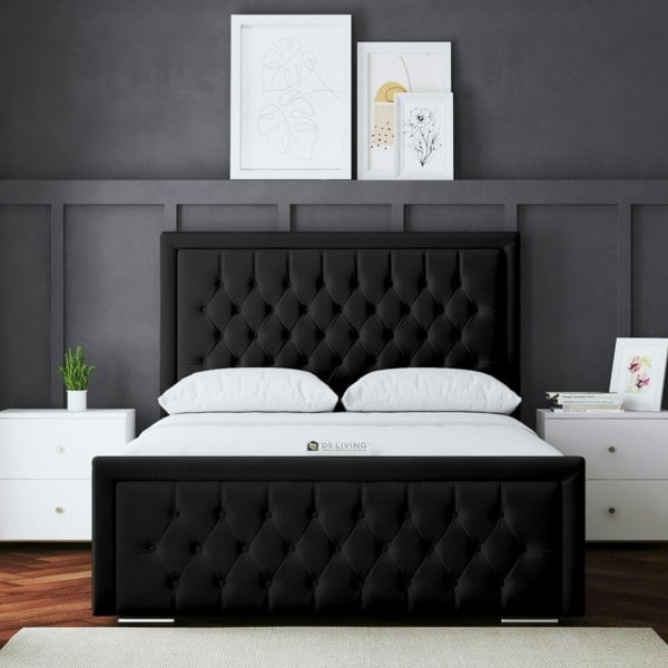 DS Living Allegra Ottoman Bed with Upholstered Headboard - Black - King / 5ft