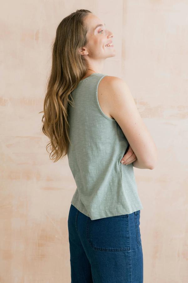 Lily & Me Pier Organic Cotton Jersey Button Vest Silver Sage