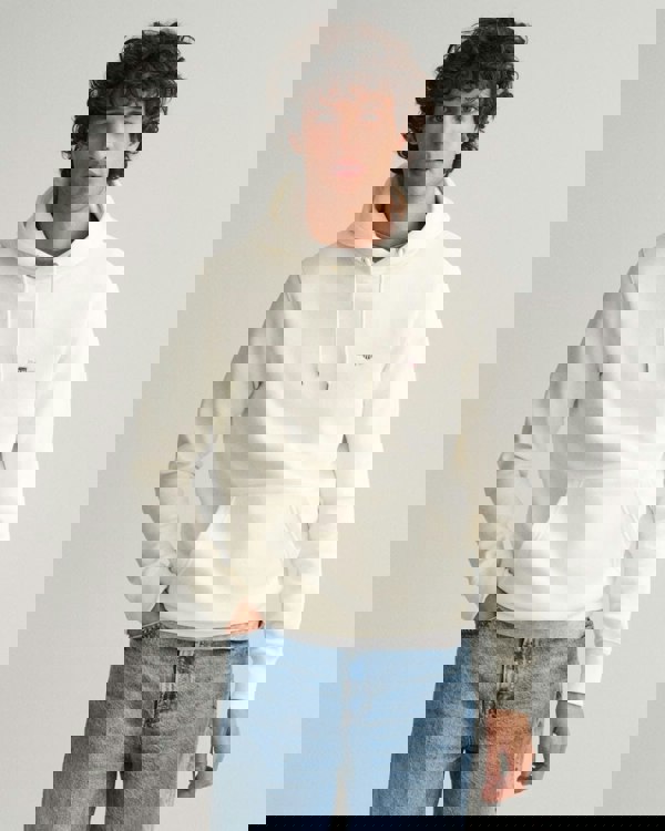 GANT Mens Regular Fit Shield Logo Pullover Hoodie - 113 Eggshell