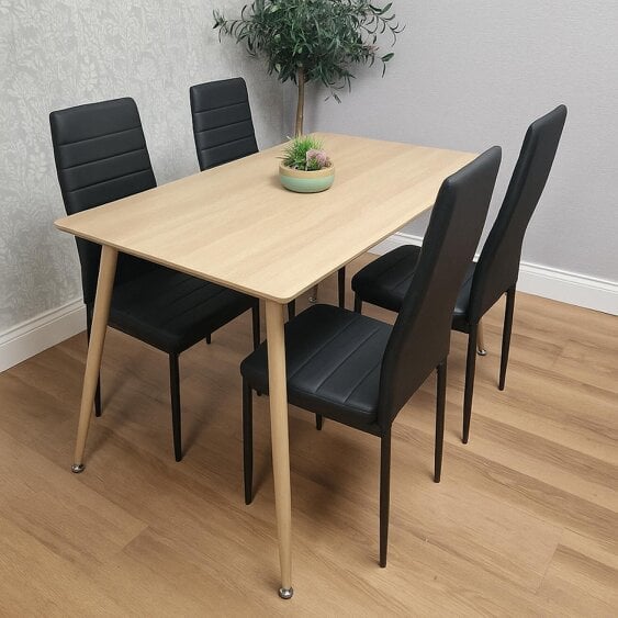 Kosy Koala Modern Wood Effect Dining Table Set With 4 Black Chairs Dining Room Furniture
