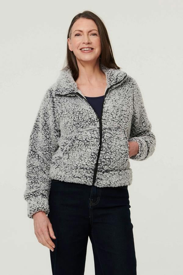 Black | Teddy Textured Relaxed Zip-Up Jacket