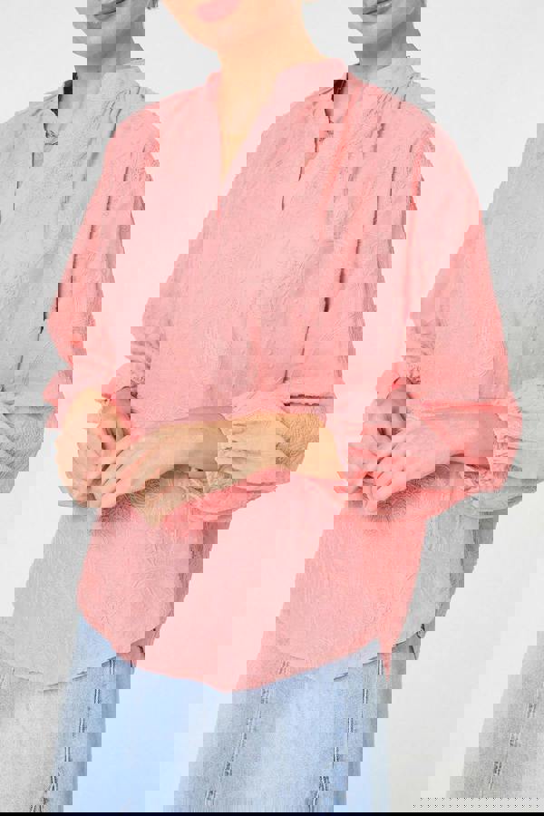 Coral | Embroidered Layered Long Sleeve Blouse