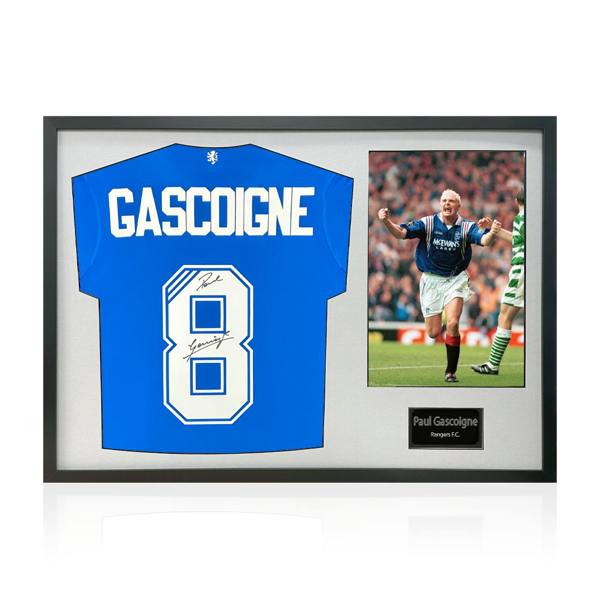 Paul Gascoigne Signed Rangers Shirt Classic Frame