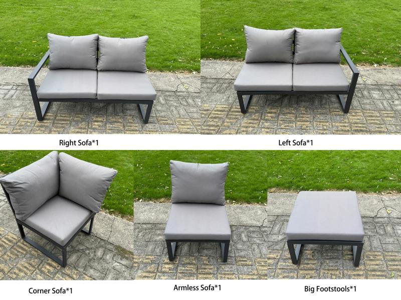 Fimous Aluminium Garden Furniture Sets,7 Seater Outdoor Conversational Dining Set with Adjustable Rising Lifting Dining Table Cushions