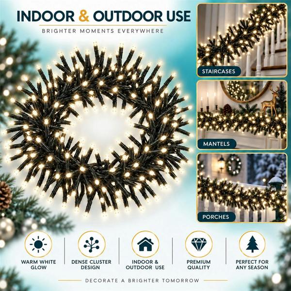 Cluster Christmas Lights with 8 Effects, Green Cable, Low Voltage, Indoor and Outdoor Use - 480 to 960 LEDs image 4