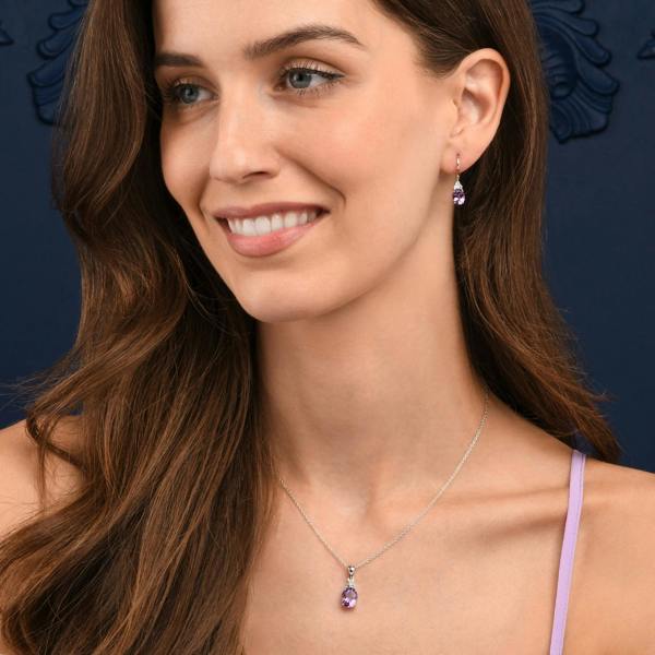 namana 925 Sterling Silver Oval Shaped Amethyst Pendant Necklace