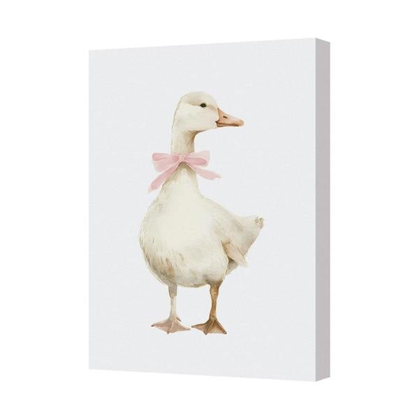 Benjamin Tate Design Watercolor Duck Canvas Wall Art With Pink Bow Decor Print