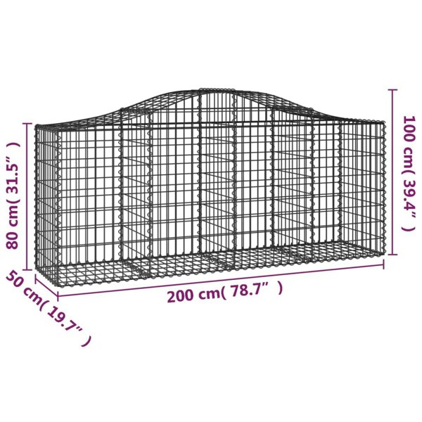 Berkfield Arched Gabion Basket 200x50x80/100 cm Galvanised Iron