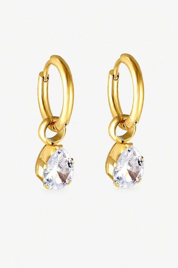 Gold Plated Diamante Pear Drop Hoop Earrings