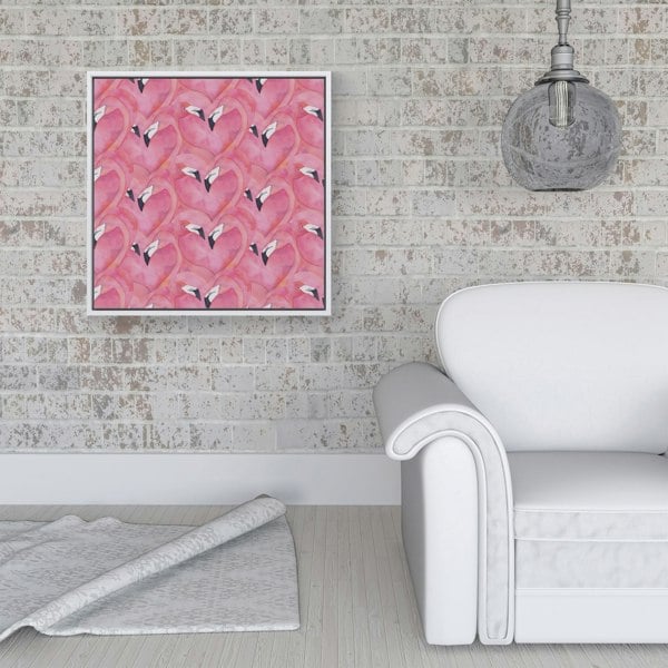 Warren Reed Watercolour Flamingo Hearts Framed Canvas