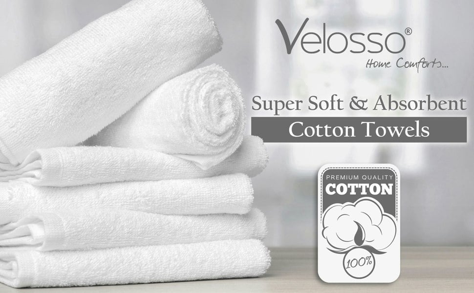Velosso Cotton Plush velour 450gsm Super Absorbent Towels - White