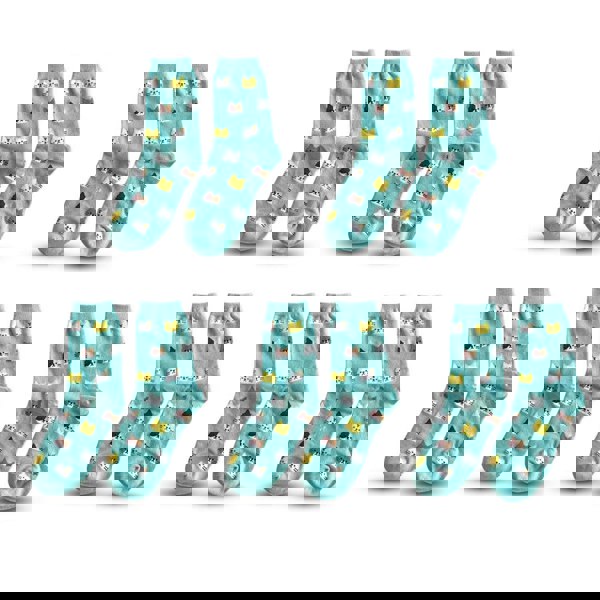 Anyfootwear 5 Pairs Sky Blue Cat Size 5-9 Fashion Socks High Quality Office Sports Bussiness Long Socks Cotton Solid Colors Skateboard Knitted Casual