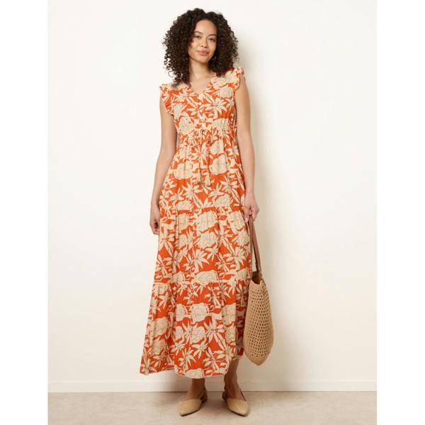 Blue Vanilla Button Frill Sleeve Dress