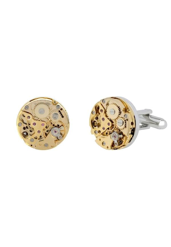 Silver and gold clockwork cufflinks.