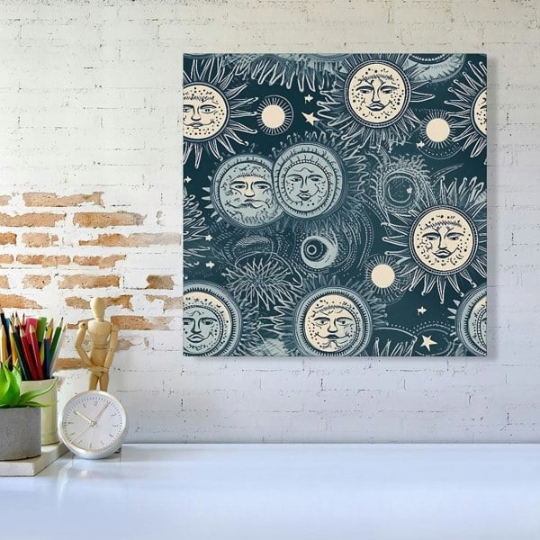 Warren Reed Silver Blue Moon and Stars Canvas