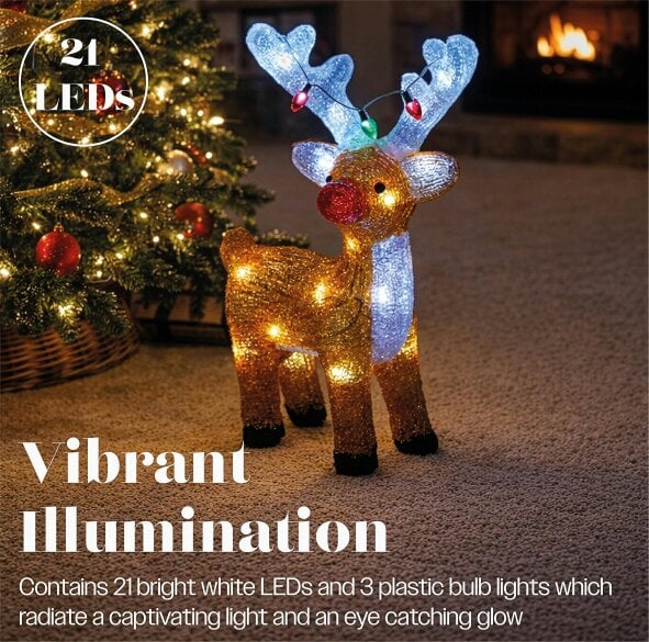 Scotts of Stow Xmas Haus LED Acrylic Deer Battery Operated with Timer