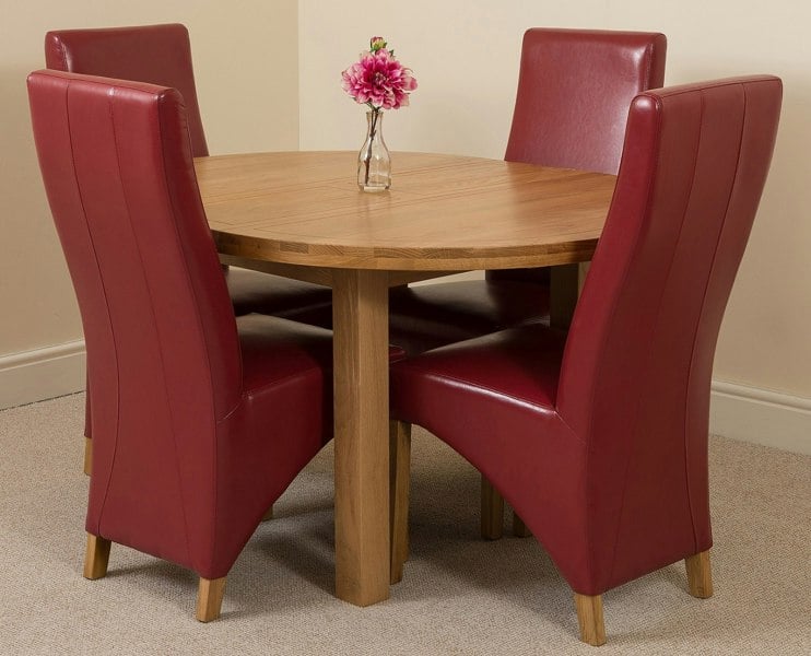That's Furniture Edmonton Round Extendable Oak Dining Set with Lola Leather Chairs