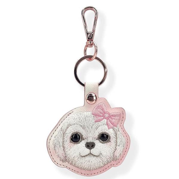 Nimmy Friends Nimmy Big Eye Cute Pet Bischon Fraise Dog Face Airtag Keychain Pink - N-XDY-YSK-02-A