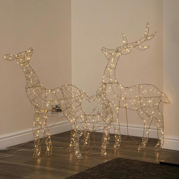 Samuel Alexander 1m Light up Gold Twist Christmas Reindeer Family Set with 310 Warm White LEDs