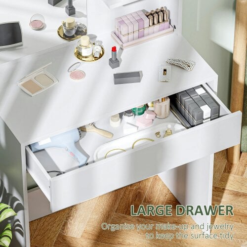 Wyld Haus Ketoli White Dressing Table With Mirror And Integrated Storage Compartments