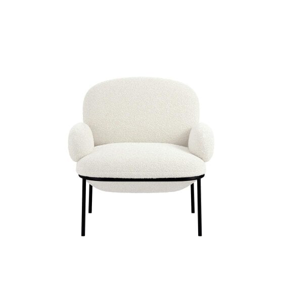 Wyld Haus Tritta Curved Ivory Sherpa Boucle Accent Chair Black Metal Legs