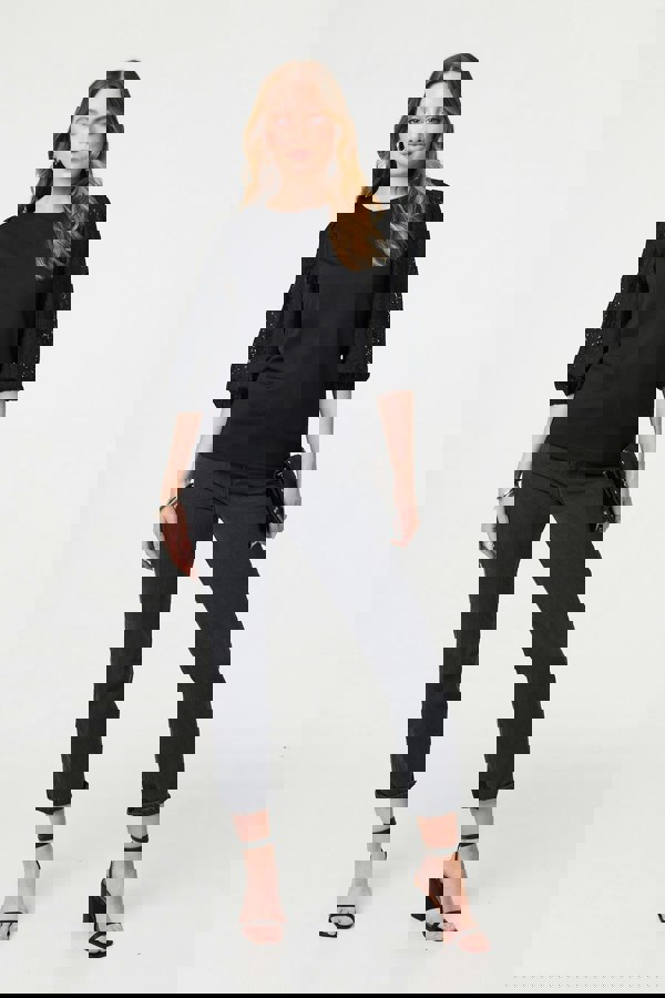 Black | Floral Lace 3/4 Puff Sleeve Blouse
