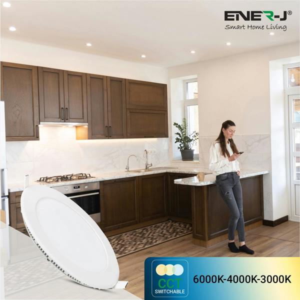 ENER-J 18W Recessed Round LED Mini Panel 220mm diameter (Hole Size 205mm), CE Driver, 90 Lm/Watt, RA 80 CCT Switchable | Pack of 4