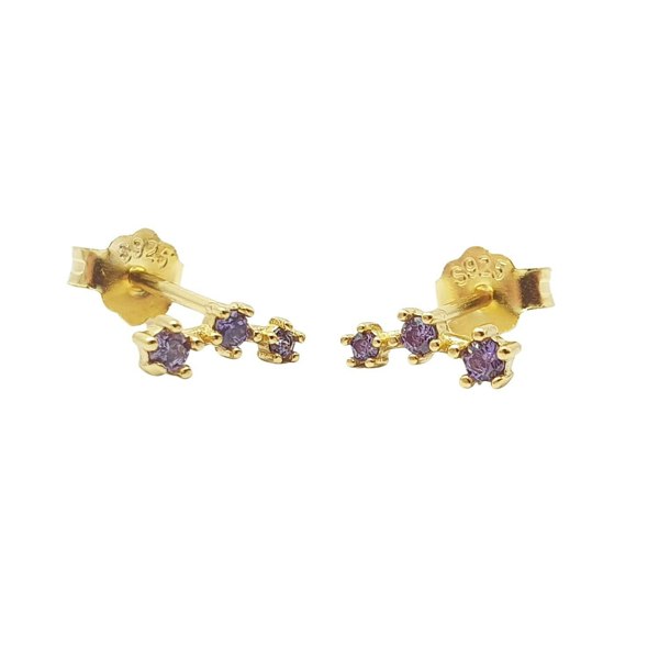 Alexandrite June Birthstone Climber Gold Plated Stud Earrings