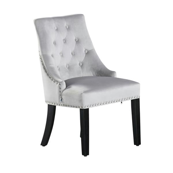 Life Interiors Single Velvet Dining Chair Ergonomic Scoop Knockerback & Button Tufted Wood Legs